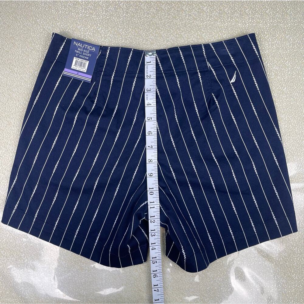 NWT Nautica Navy Seas Striped Mid Rise Twill Shorts  Coastal Cotton Size 4 Med - Picture 5 of 10